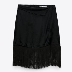 NWT Zara Satin Fringe Viscose Skirt